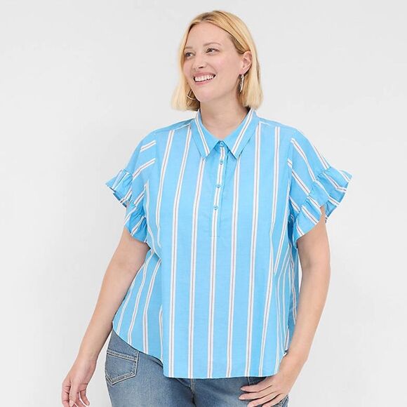 Lane Bryant Short Ruffle-Sleeve Button-Down Top size 16 - Picture 1 of 8